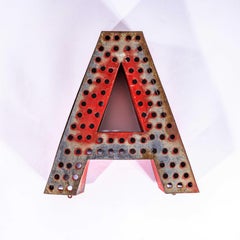 1950’s Original Large French Metal Shop Signage Letters – Perforated Red A