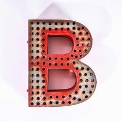 1950’s Original Large French Metal Shop Signage Letters – Perforated Red B