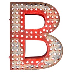 1950’s Original Large French Metal Shop Signage Letters – Perforated Red B
