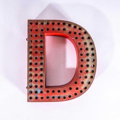 1950’s Original Large French Metal Shop Signage Letters – Perforated Red D