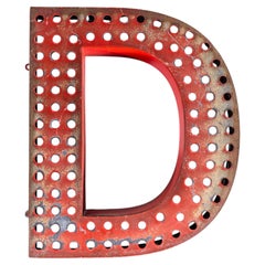 1950’s Original Large French Metal Shop Signage Letters – Perforated Red D