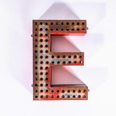 1950’s Original Large French Metal Shop Signage Letters – Perforated Red E