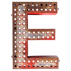 1950’s Original Large French Metal Shop Signage Letters – Perforated Red E