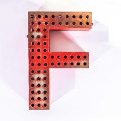 1950’s Original Large French Metal Shop Signage Letters – Perforated Red F