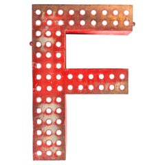 1950’s Original Large French Metal Shop Signage Letters – Perforated Red F