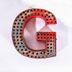 1950’s Original Large French Metal Shop Signage Letters – Perforated Red G