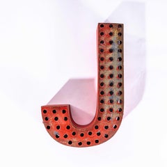 1950’s Original Large French Metal Shop Signage Letters – Perforated Red J