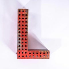 1950’s Original Large French Metal Shop Signage Letters – Perforated Red L