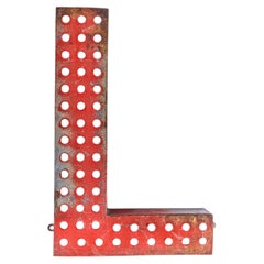 1950’s Original Large French Metal Shop Signage Letters – Perforated Red L