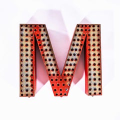1950’s Original Large French Metal Shop Signage Letters – Perforated Red M