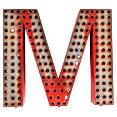 1950’s Original Large French Metal Shop Signage Letters – Perforated Red M