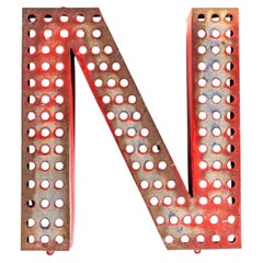 1950’s Original Large French Metal Shop Signage Letters – Perforated Red M