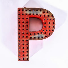 1950’s Original Large French Metal Shop Signage Letters – Perforated Red P