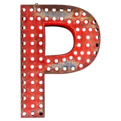 1950’s Original Large French Metal Shop Signage Letters – Perforated Red P