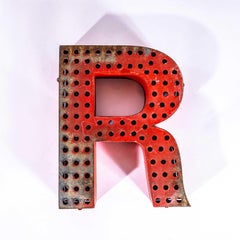 1950’s Original Large French Metal Shop Signage Letters – Perforated Red R