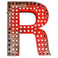 1950’s Original Large French Metal Shop Signage Letters – Perforated Red R