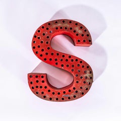 1950’s Original Large French Metal Shop Signage Letters – Perforated Red S
