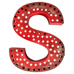 1950’s Original Large French Metal Shop Signage Letters – Perforated Red S