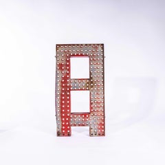 1950’s Original Large French Metal Shop Signage Letters – Perforated Red Special