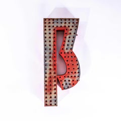 1950’s Original Large French Metal Shop Signage Letters – Perforated Red Special