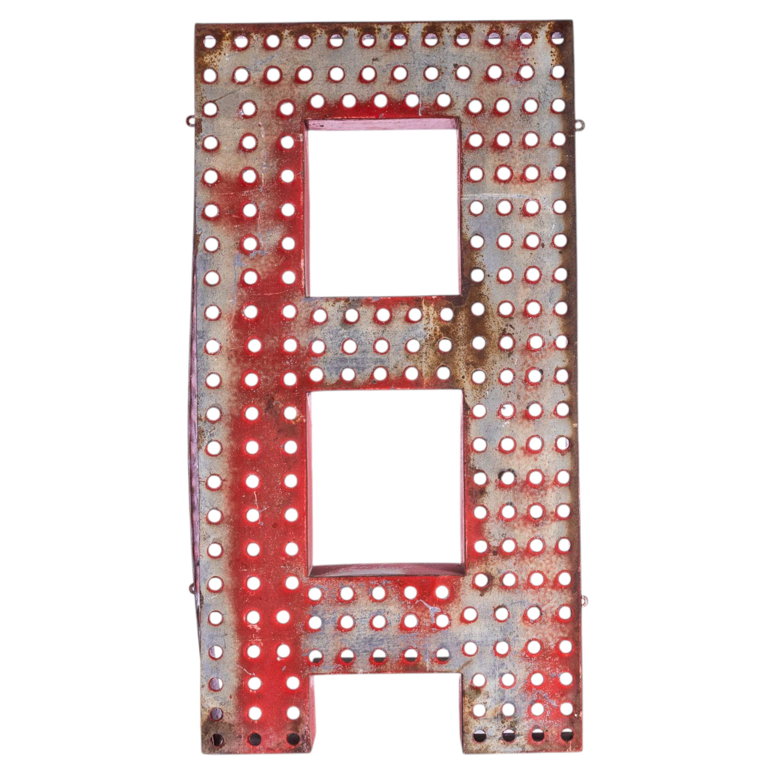 1950’s Original Large French Metal Shop Signage Letters – Perforated Red Special