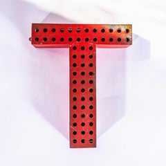 1950’s Original Large French Metal Shop Signage Letters – Perforated Red T