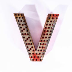 1950’s Original Large French Metal Shop Signage Letters – Perforated Red V