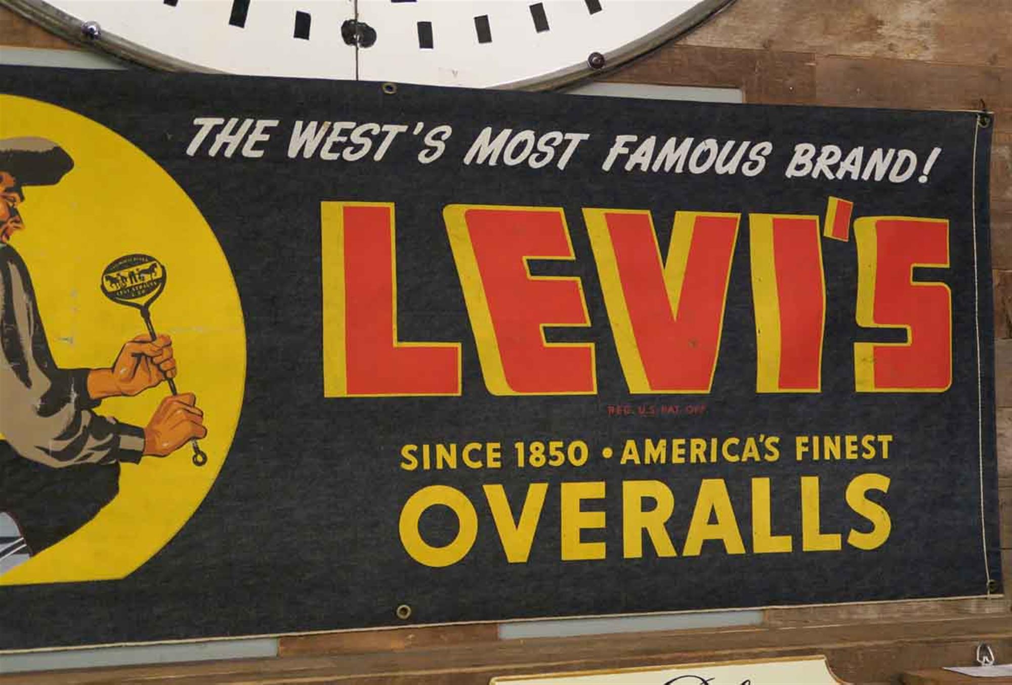 Milieu du XXe siècle Affiche publicitaire originale de Levis Denim des années 1950 avec image rare
