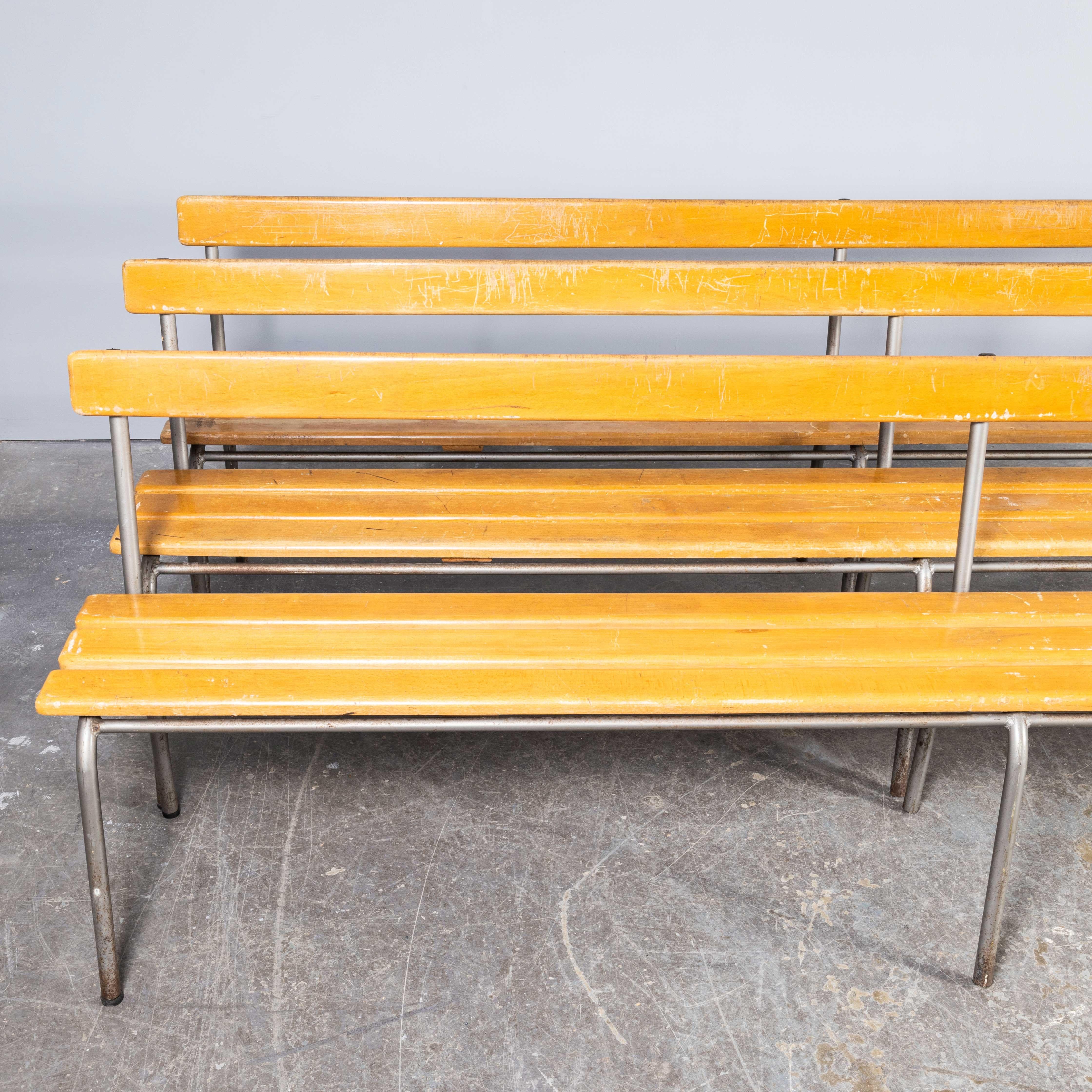 French 1950's Original Mullca Long Bench With Back - 2.5 Metre - Large Quantity Availab For Sale