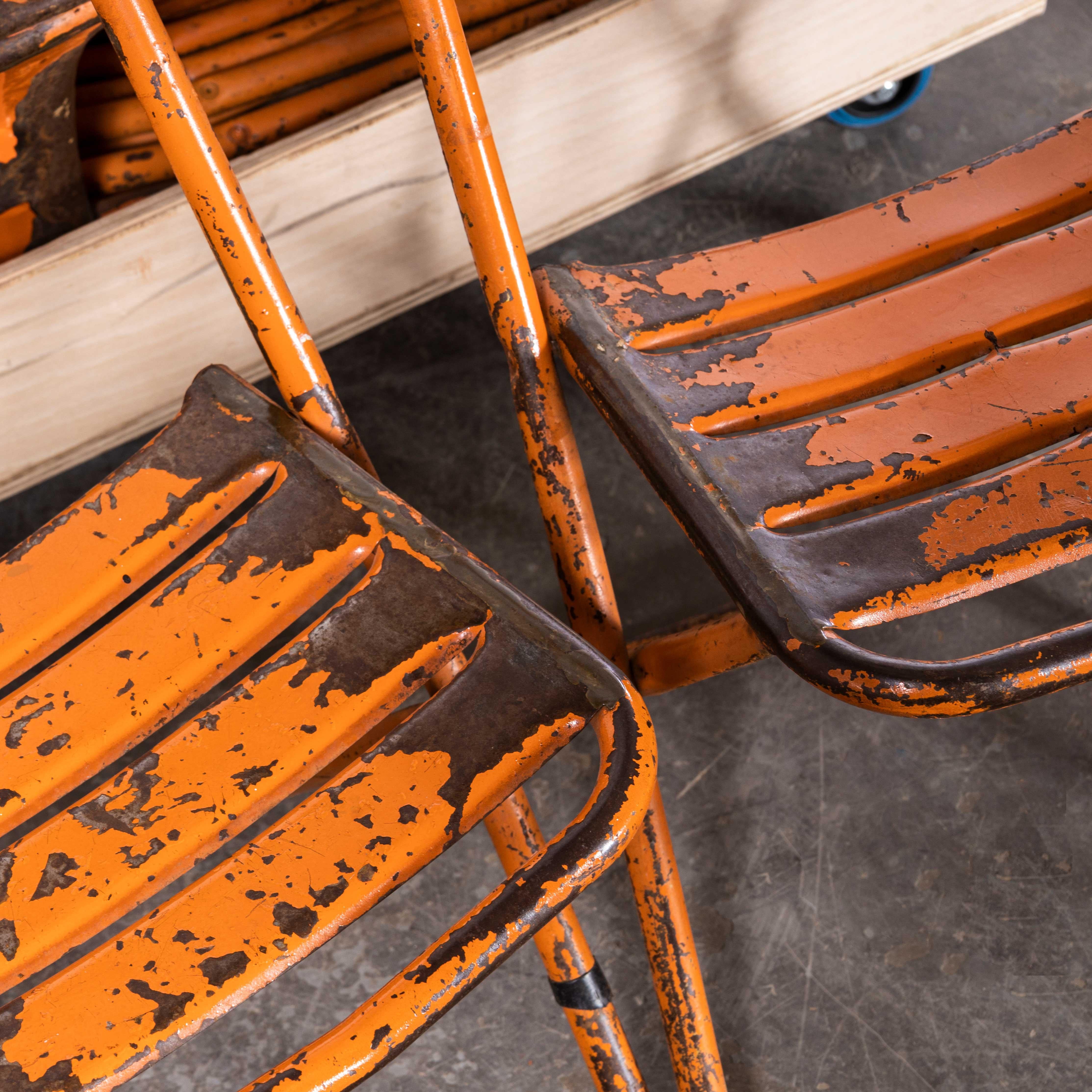 1950's Original Orange Tolix Folding Metal Outdoor Chairs - Various Qty In Good Condition For Sale In Hook, Hampshire