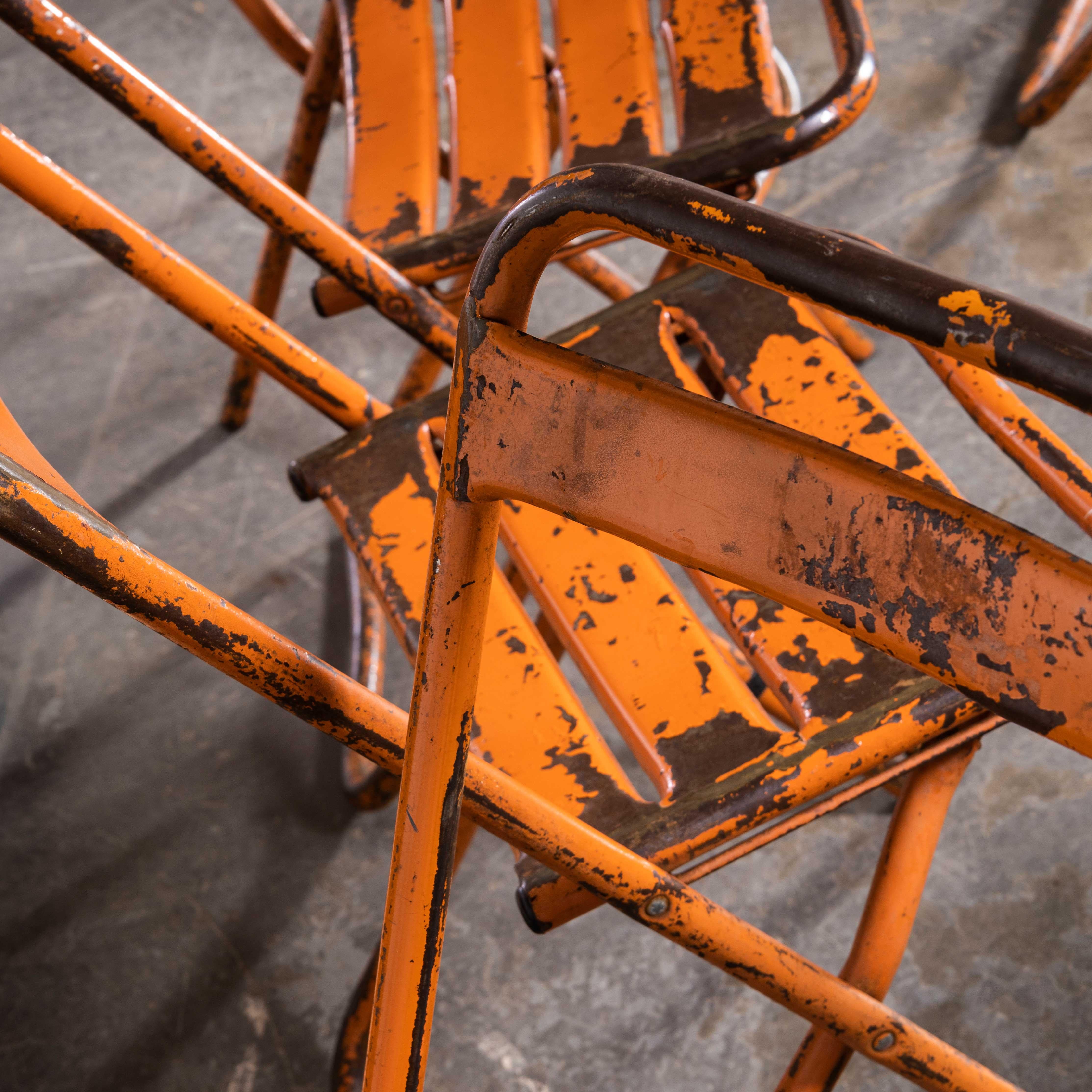 1950's Original Orange Tolix Folding Metal Outdoor Chairs - Various Qty For Sale 2