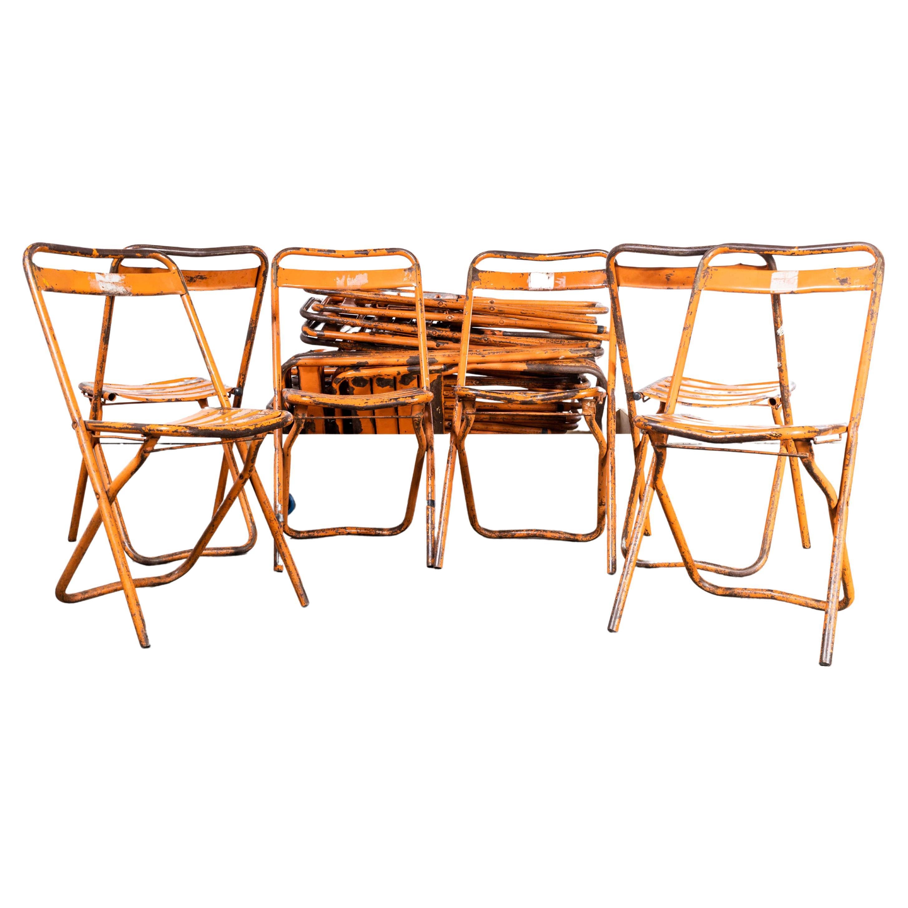 1950's Original Orange Tolix Folding Metal Outdoor Chairs - Various Qty For Sale