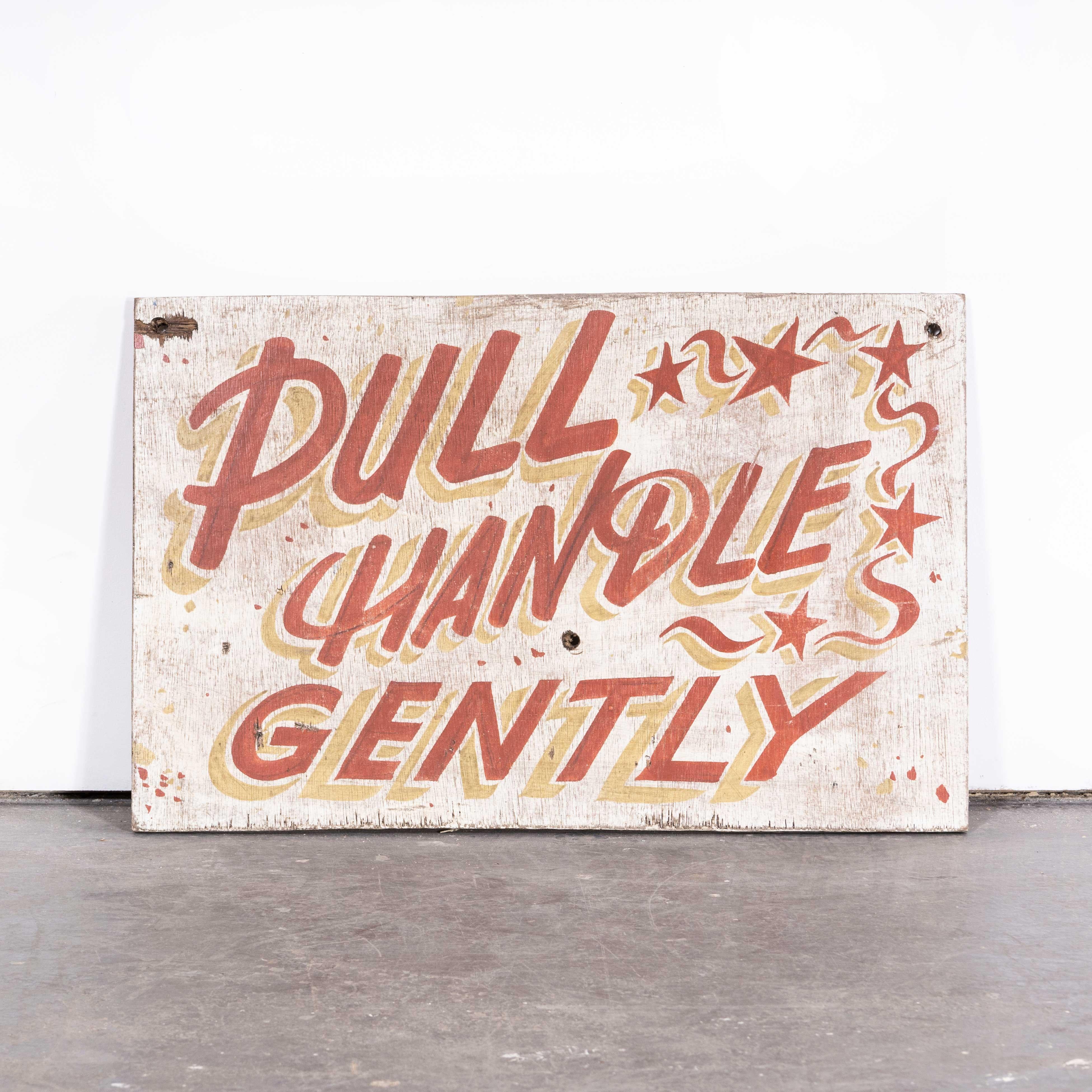 English 1950s Original Pull Handle Gently Fairground Sign