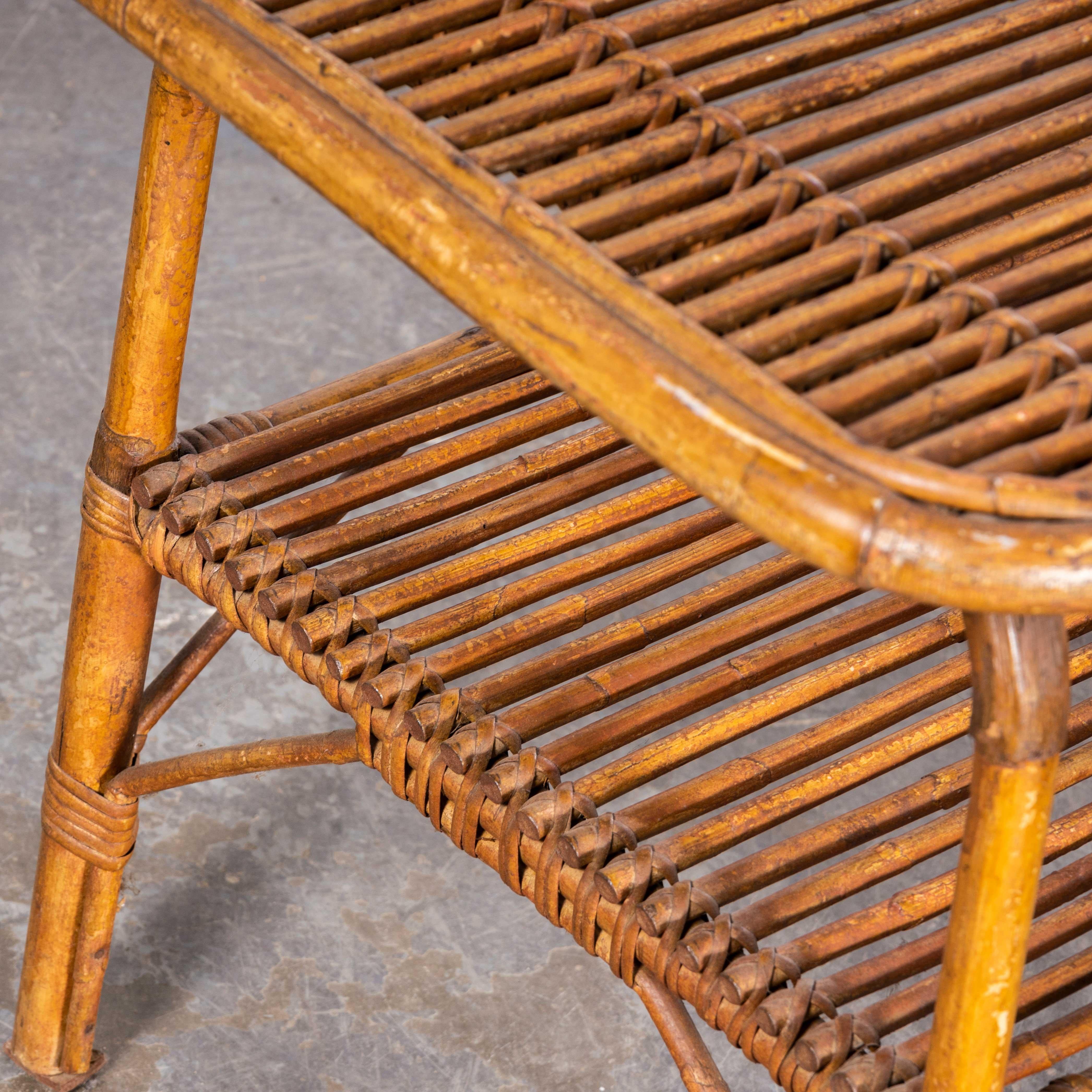 1950’s Original Rattan French Low Side Table
1950’s Original Rattan French Low Side Table. Good sized practical low side table with shelf. Shelf dimensions 54L x 43W x 29H to underside of top.

WORKSHOP REPORT
Our workshop team inspect every product