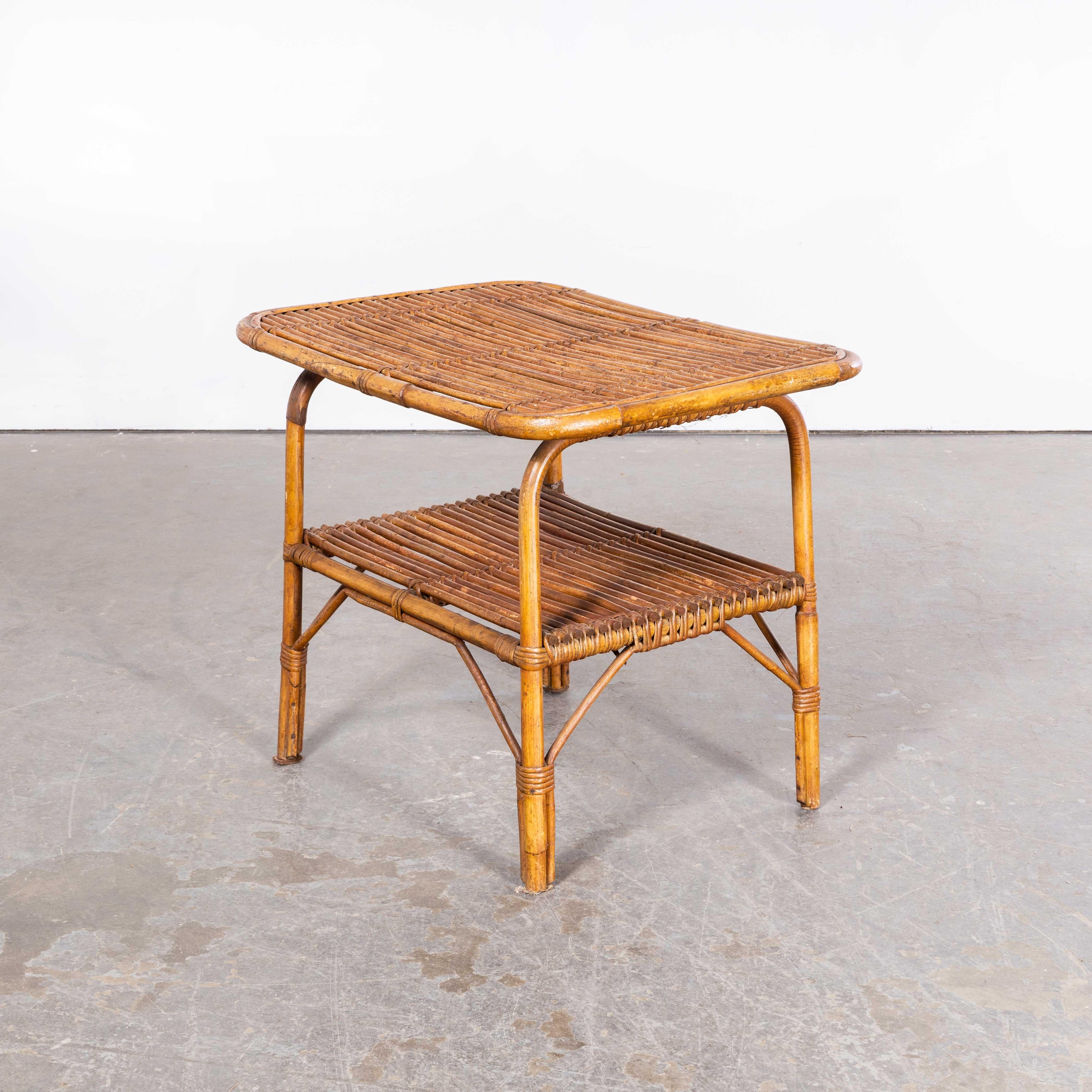 Mid-20th Century 1950’s Original Rattan French Low Side Table For Sale