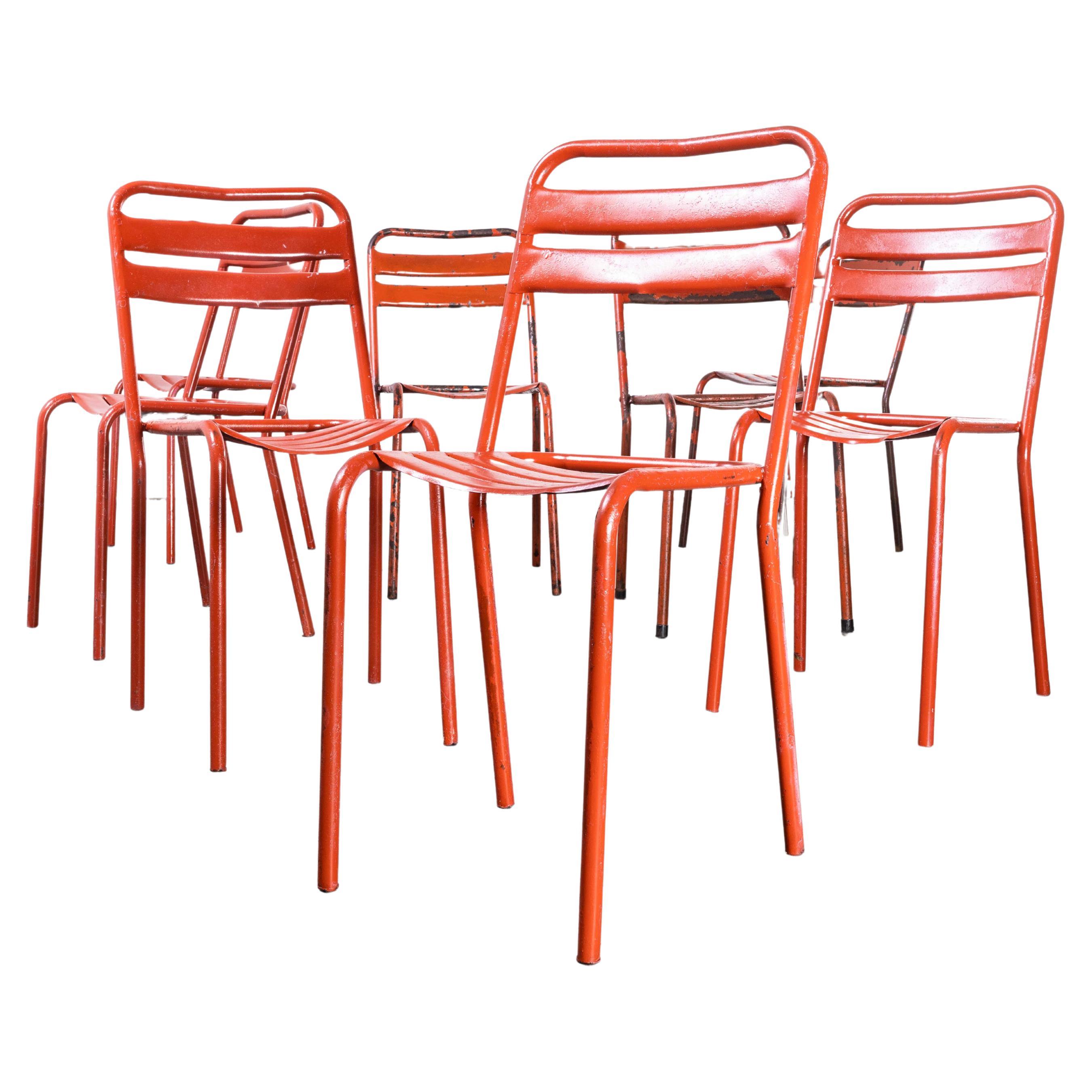 1950's Original Red French Tolix T2 Metal Outdoor Dining Chairs, Set of Eight