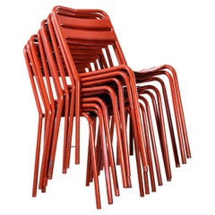 1950's Original Red French Tolix T2 Metal Outdoor Dining Chairs, Set of Nine