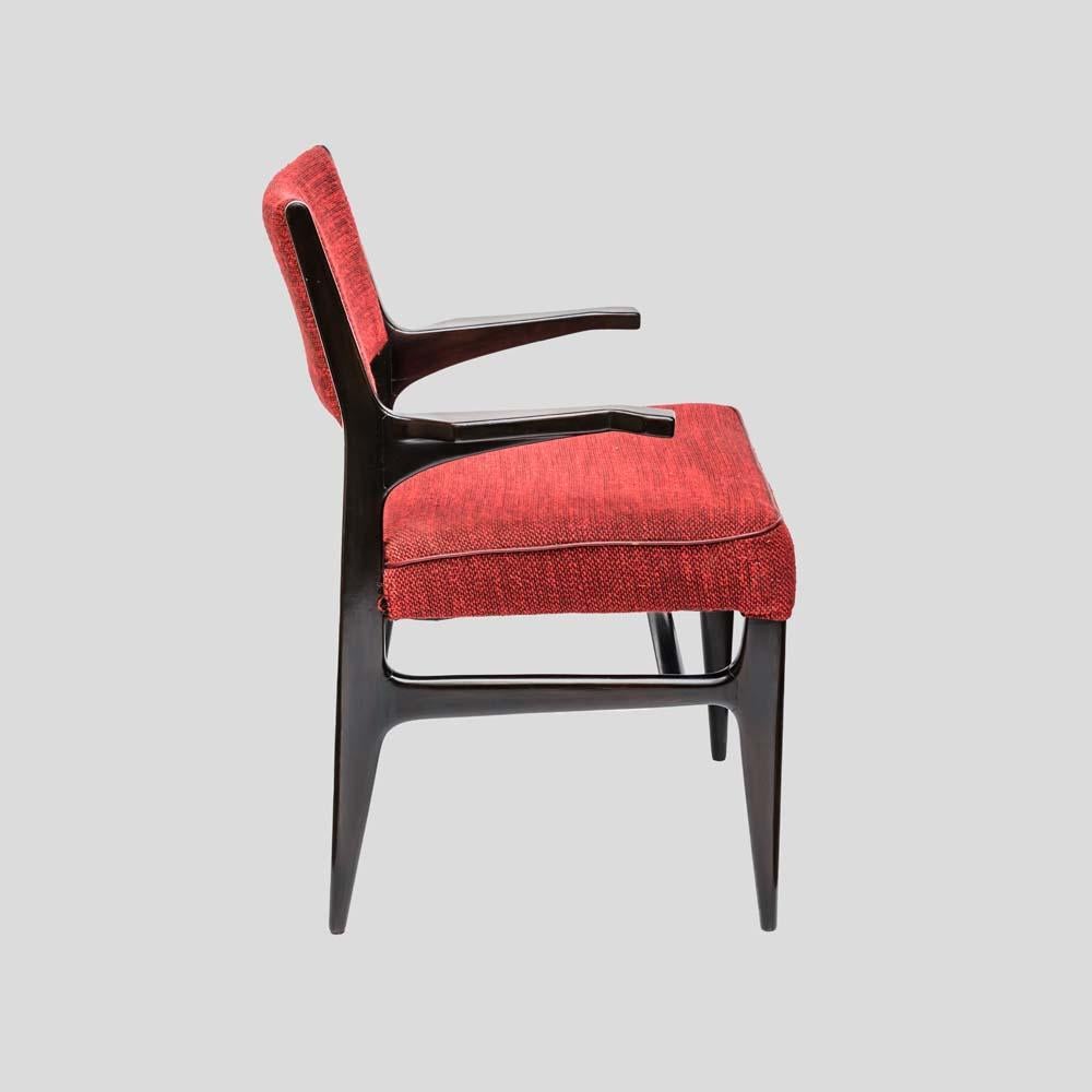 Mid-Century Modern 1950s Original red upholstered chair Italian design by Cassina For Sale