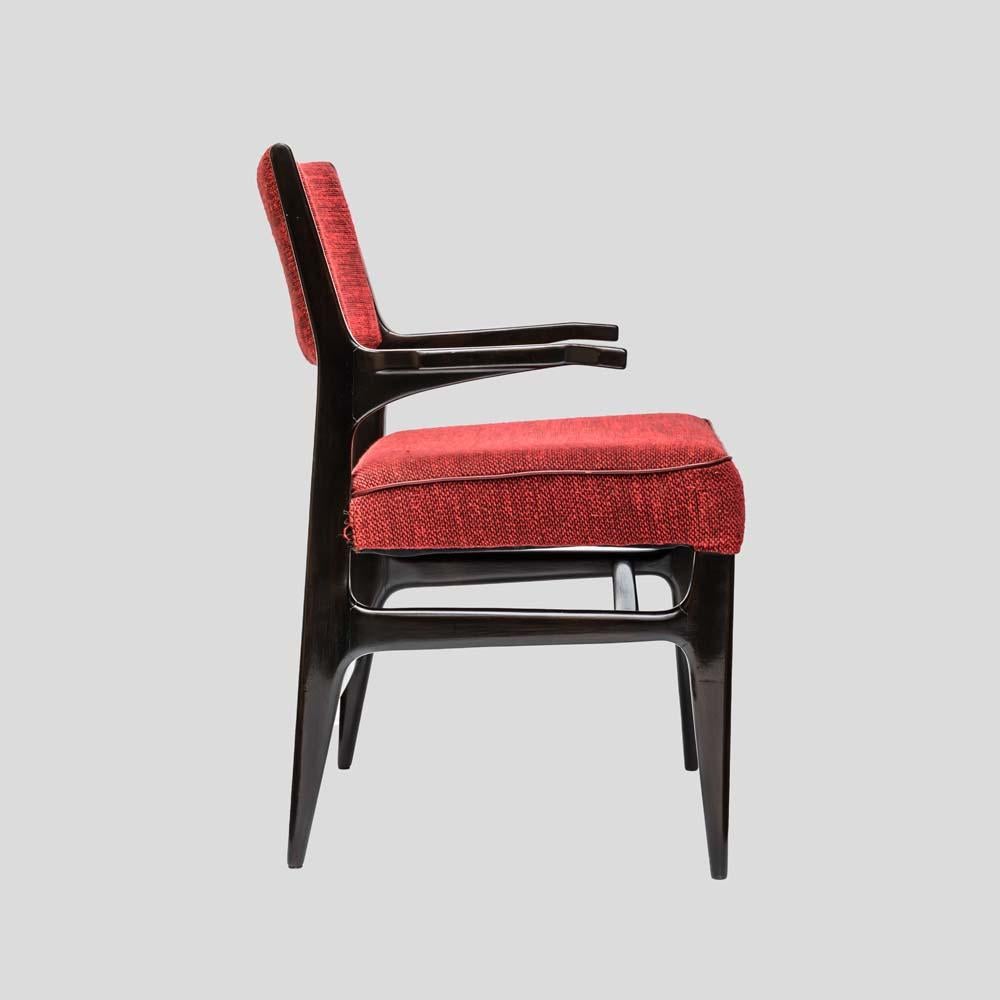Fabric 1950s Original red upholstered chair Italian design by Cassina For Sale