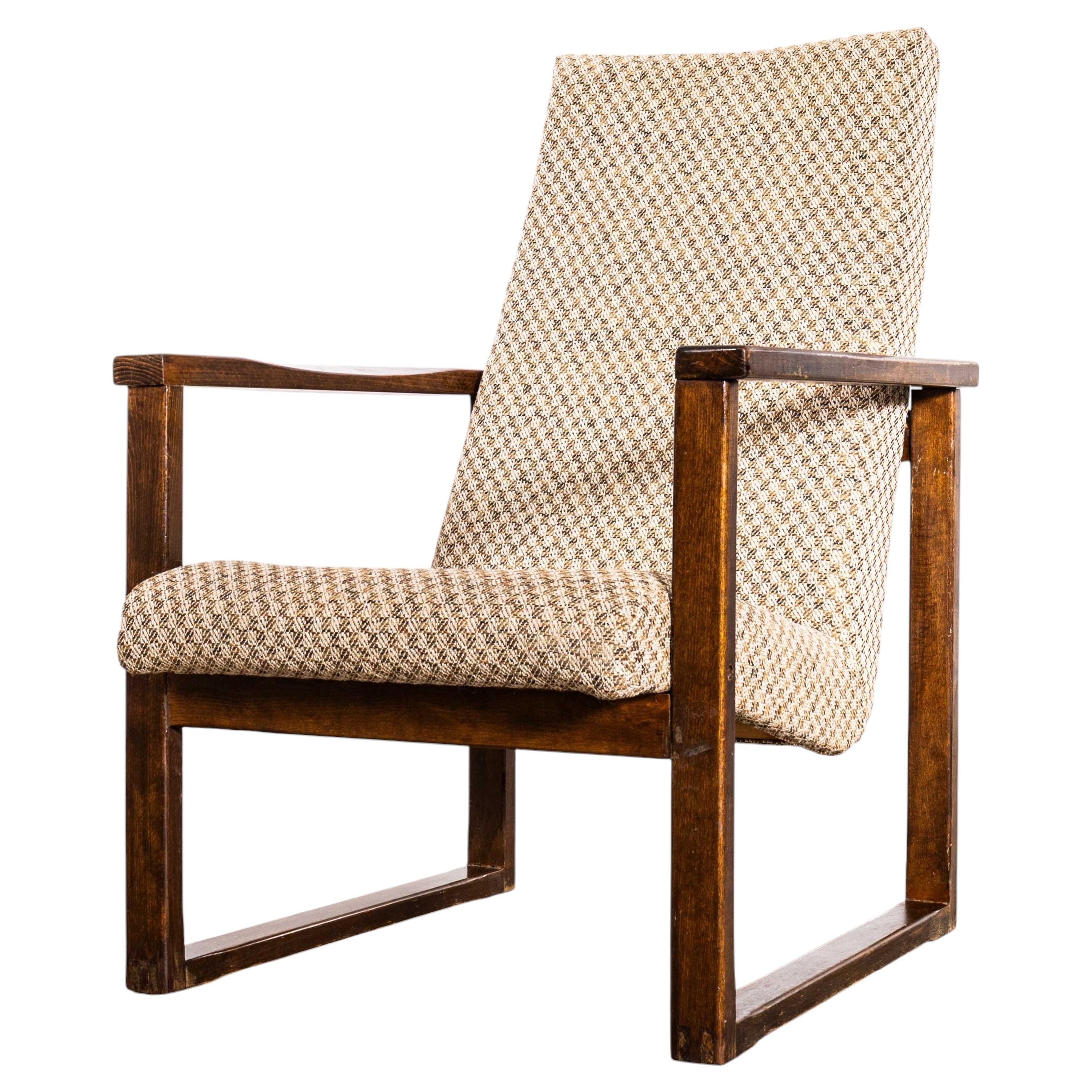 1950's Original Single Armchair With Square Frame And Off-White Diamond Pattern For Sale