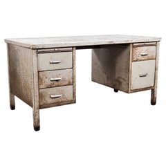 1950
s Original Steel Double Drawer Industrial Desk