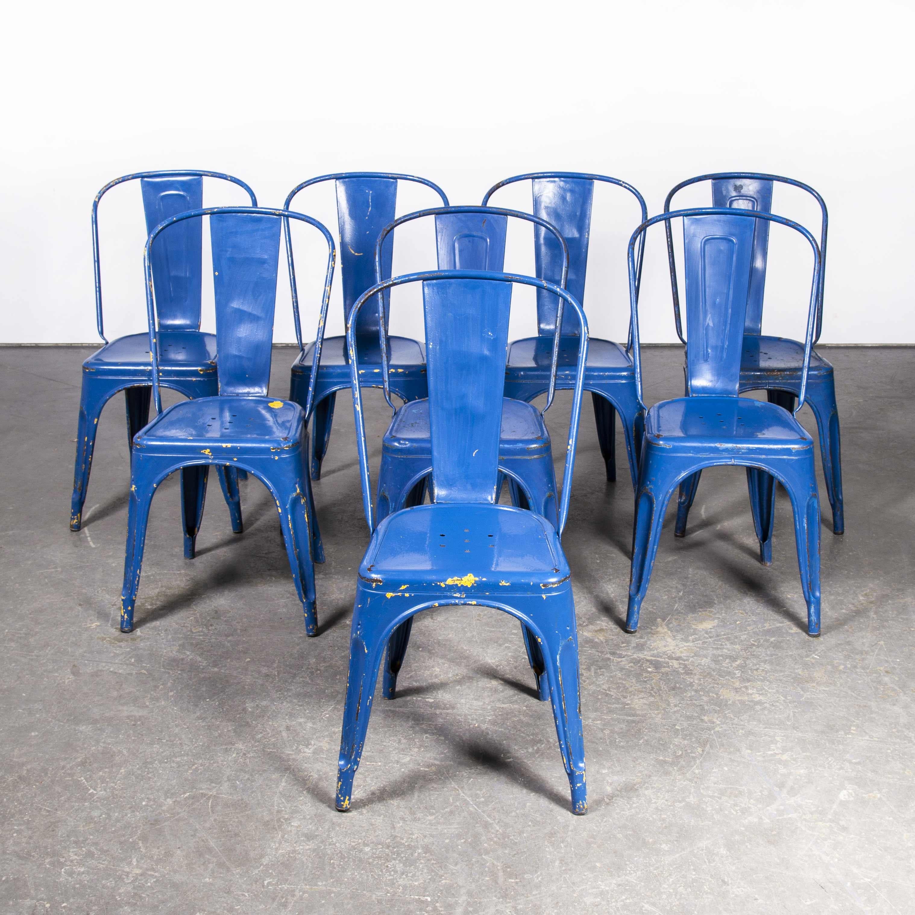 French 1950's Original Tolix Model a Dining Outdoor Chairs, Set of Eight For Sale