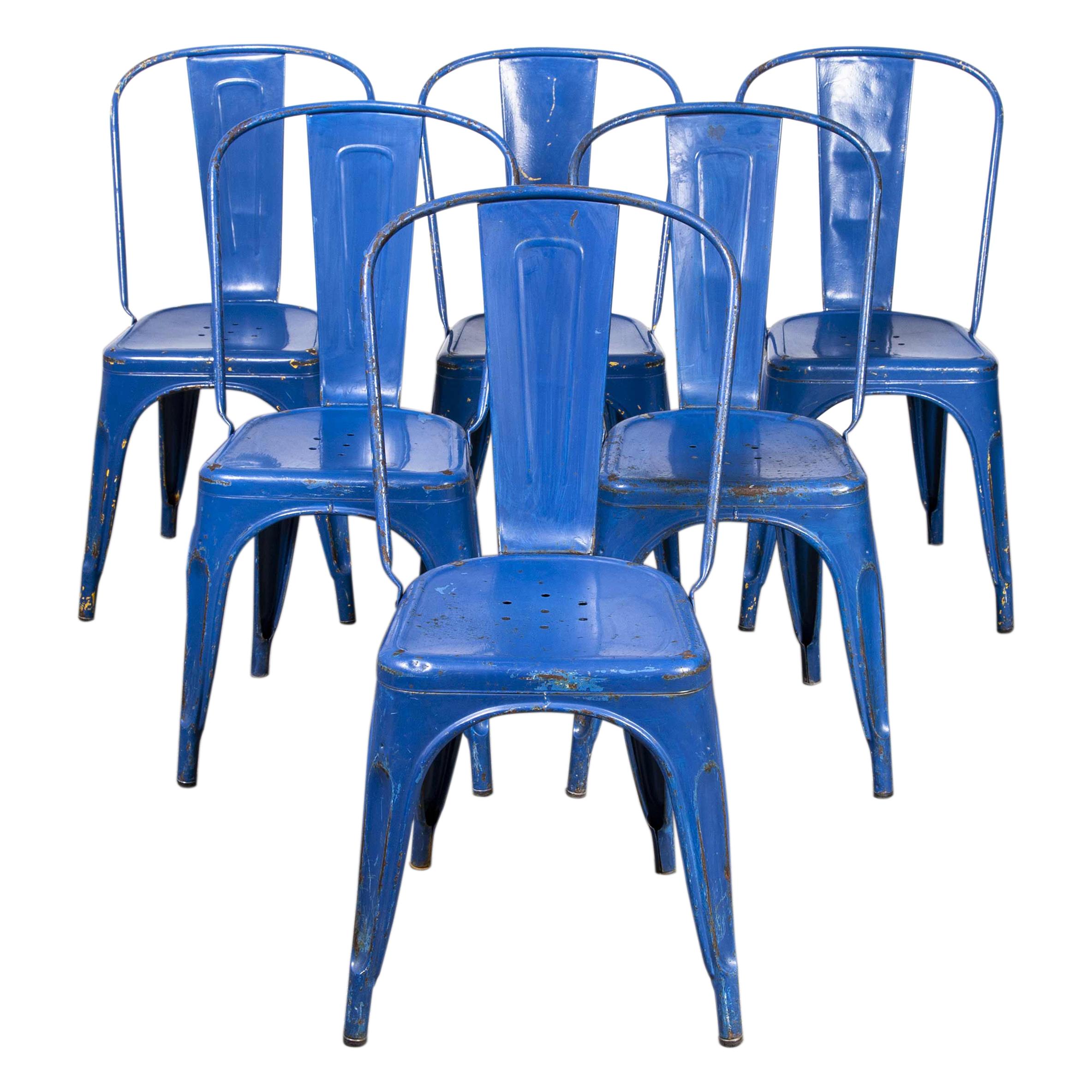 1950's Original Tolix Model A Dining Outdoor Chairs, Set of Six