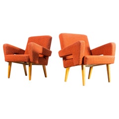 1950s Original Upholstered Armchairs by Jitona, Pair in Burnt Orange