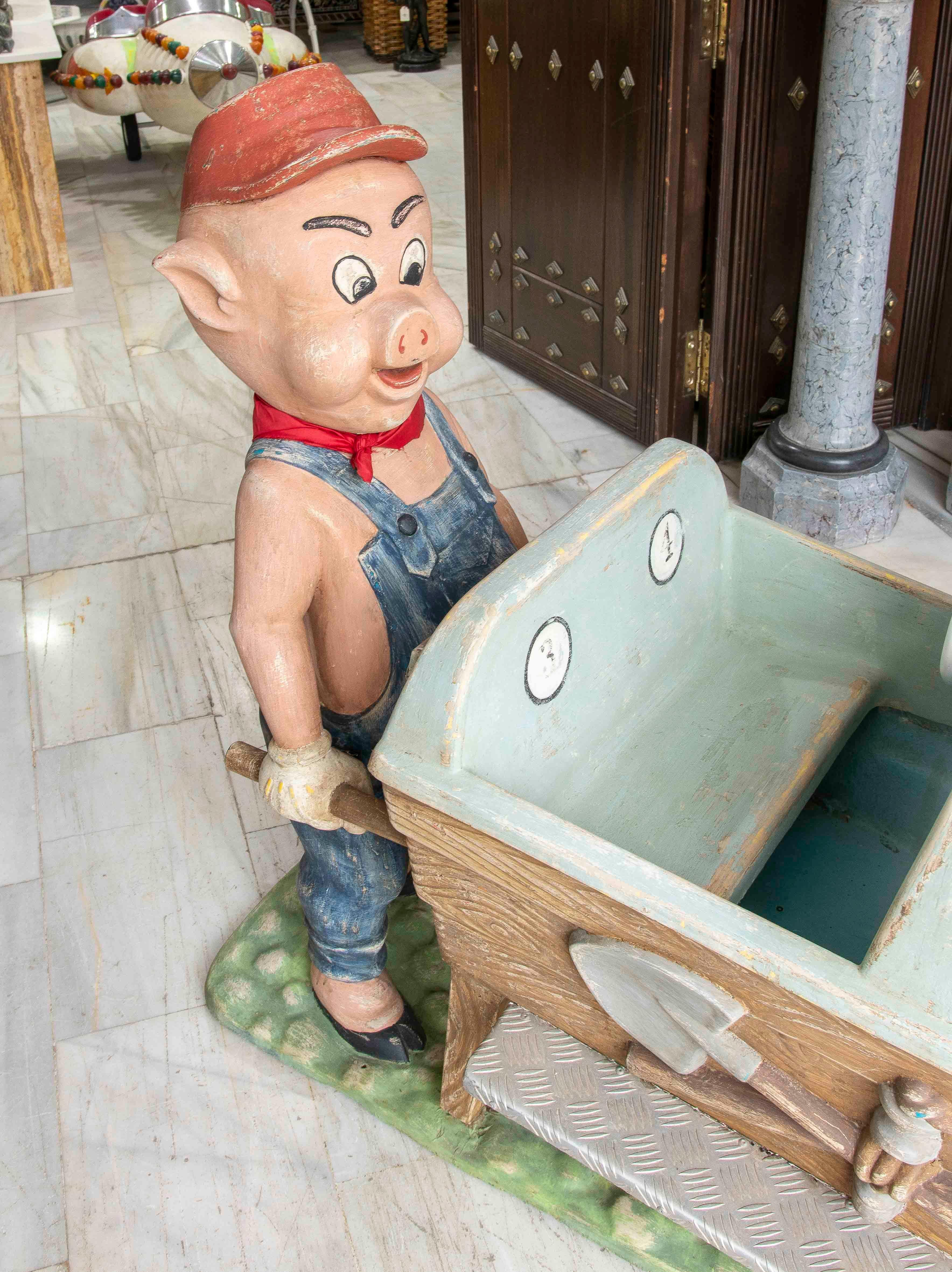 Spagnolo Carosello da fiera originale degli anni '50 del secolo scorso del maiale delle miniere con un bambino in vendita