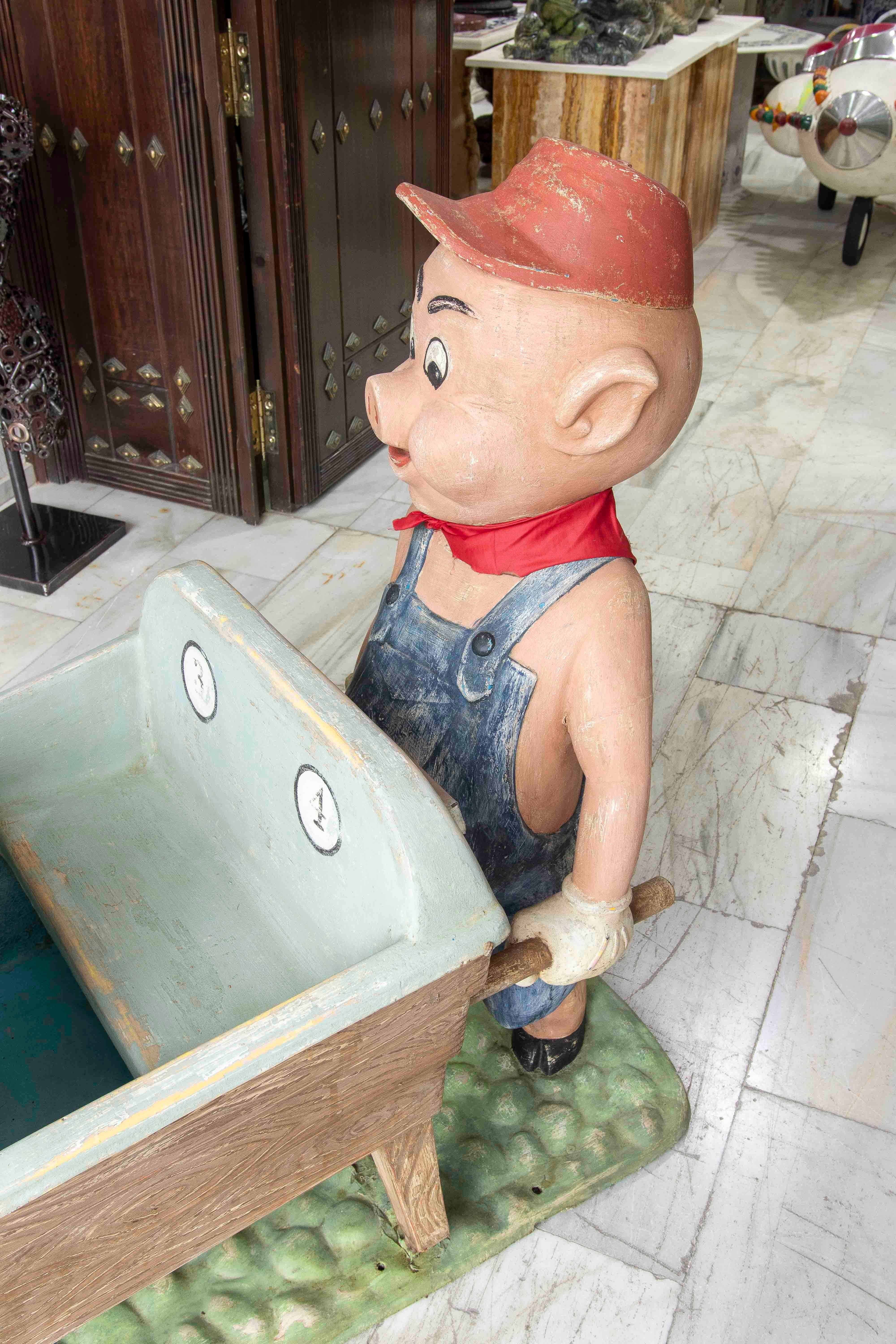 XX secolo Carosello da fiera originale degli anni '50 del secolo scorso del maiale delle miniere con un bambino in vendita