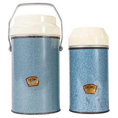 1950
s Original Vintage Metal Flasks - Pair