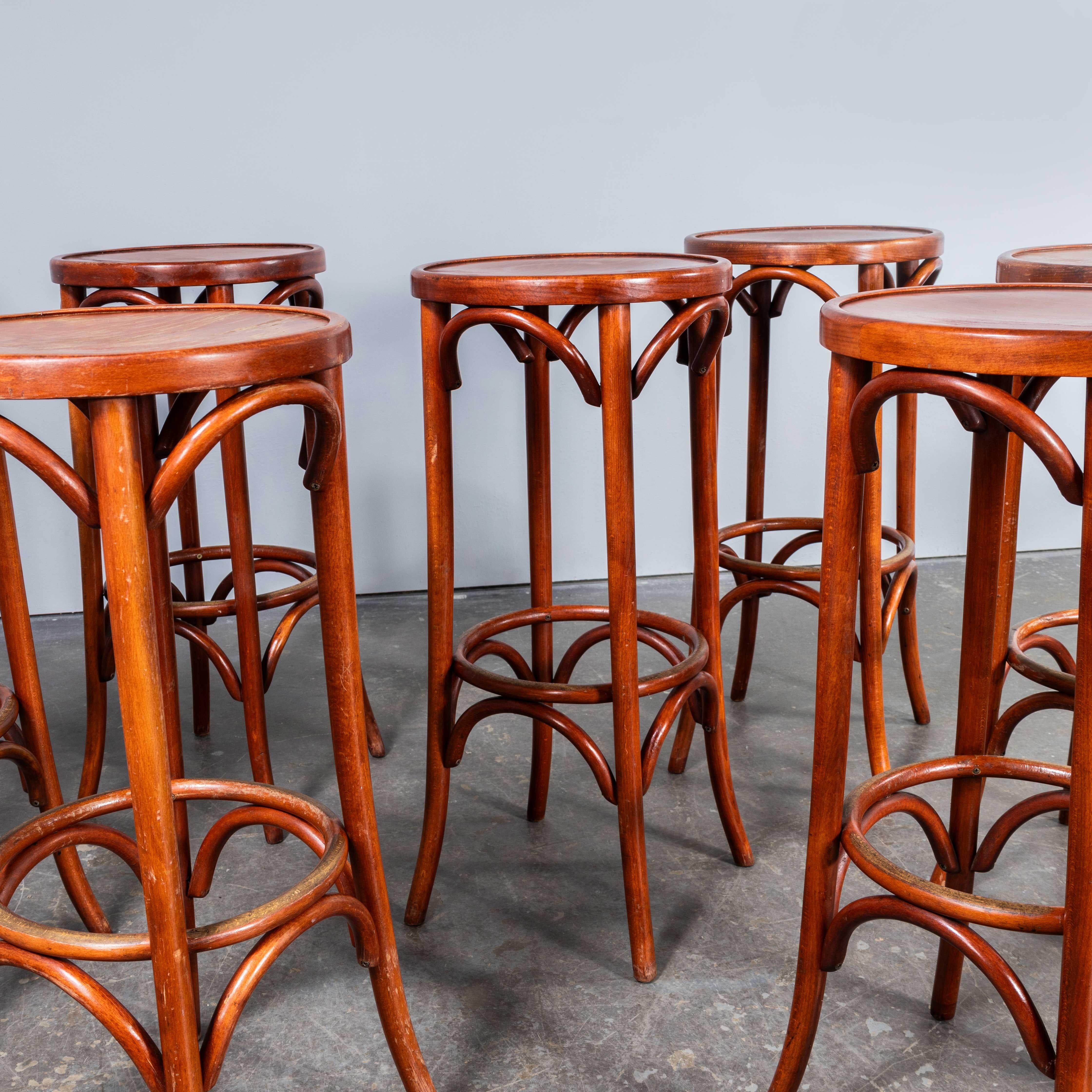 1950's Original Warm Oak Barstools - Set Of Seven.

1950's Original Warm Oak Barstools - Set Of Seven. Good quality set of seven classic bentwood bar stools in a rich oak colour. The stools were made in Eastern Europe using solid steam bent beech,