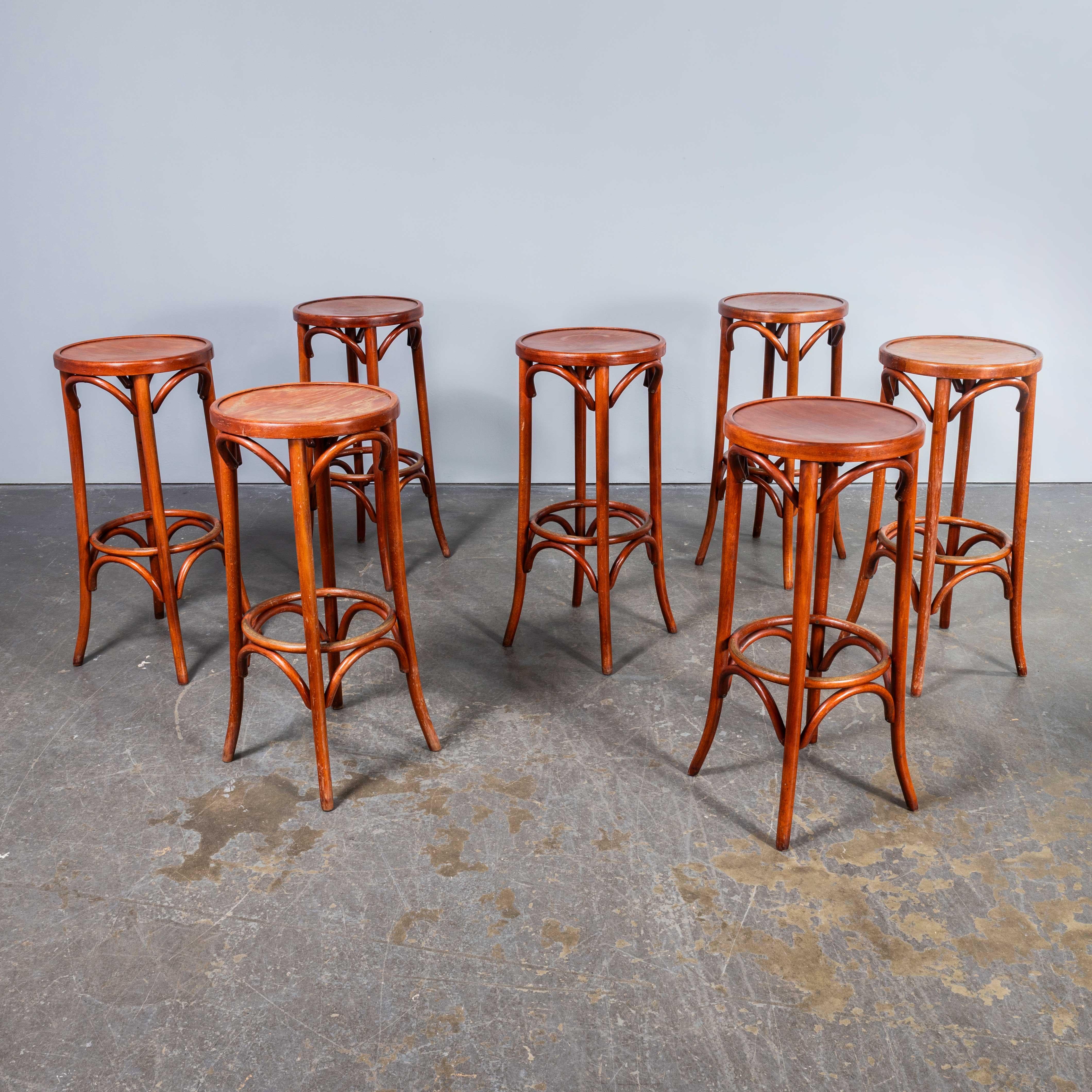 European 1950’S Original Warm Oak Barstools – Set Of Seven