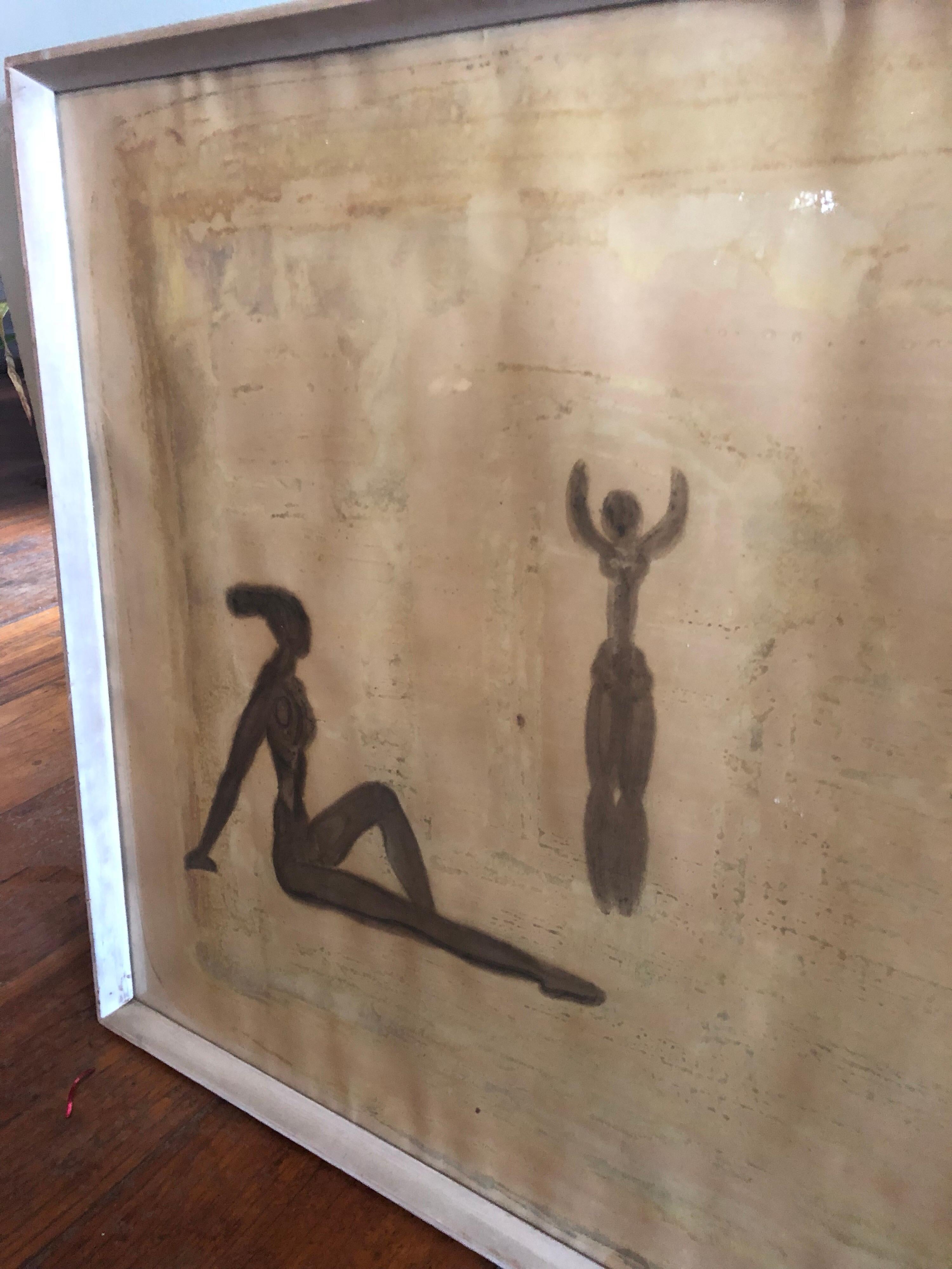 Water color on paper 
Dated 1954 
Unknown artist 
Depicting iconic midcentury nudes 
Original timber framed included at buyers request 
Small discoloration to base as photographed.